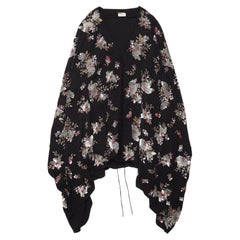 Saint Laurent Paris  Black Floral Sequined Laced Silk Cape