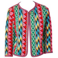 Vintage Yves Saint Laurent Colorful Wool Knit Patterned Cardigan