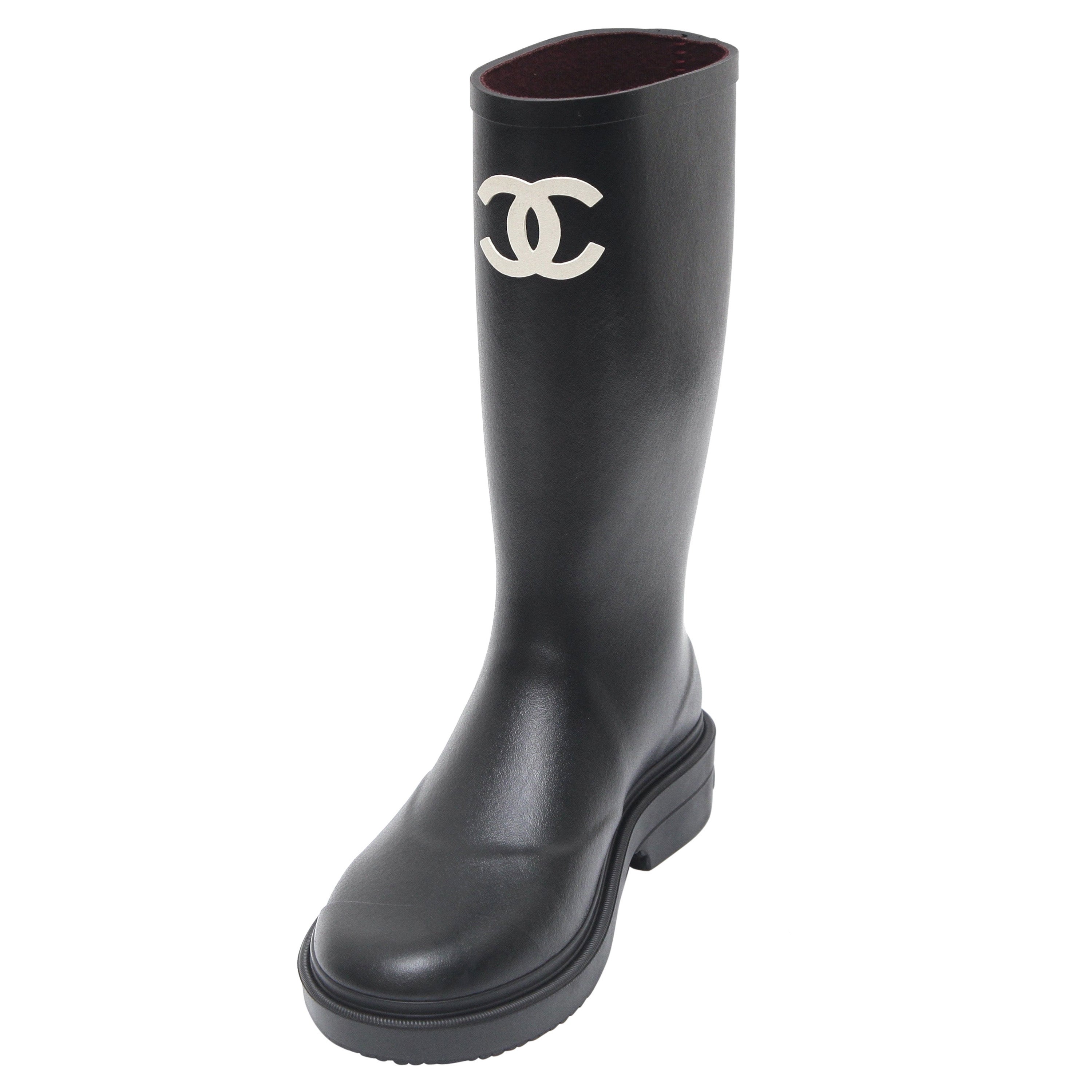 chanel black and white boots