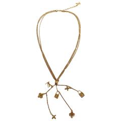 Louis Vuitton LIKE NEW Gold LV Flower Charms Chain Lariat Dangle Necklace in Box