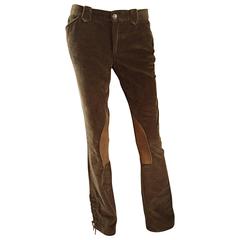 1990s Ralph Lauren ' Blue Label ' Tan & Brown Corduroy + Suede Flare Leg Pants 4