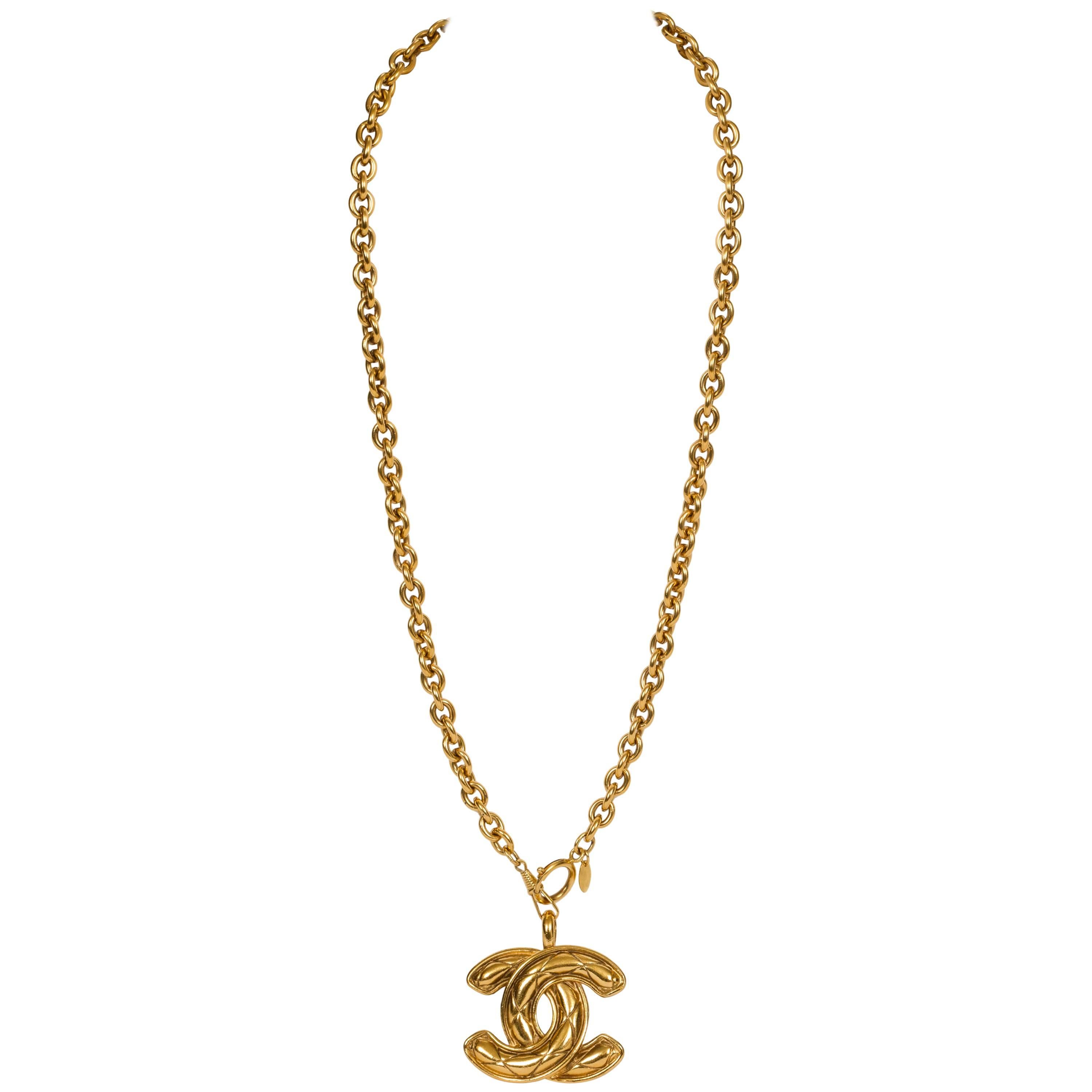 Chanel Quilted CC Logo Pendant Necklace