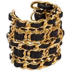 Vintage Chanel Rare 1980's Oversized Leather Chain Cuff Bracelet