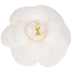 Chanel White Silk Small Camellia Pin