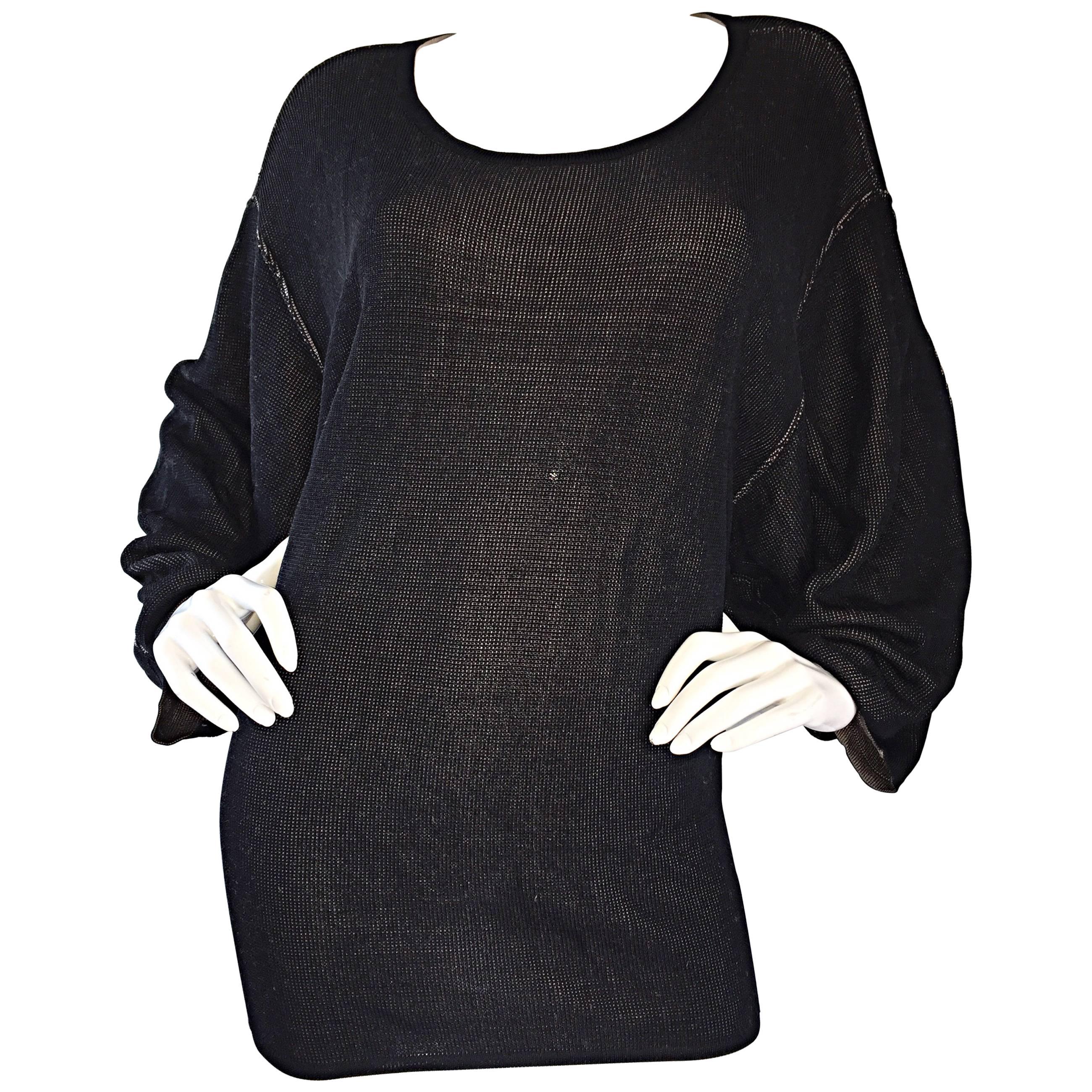 1980s Azzedine Alaia Black Dolman Sleeve Vintage 80s Mini Dress or Sweater For Sale