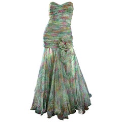 Breathtaking Vintage Jean Jacques Bertrand Couture Strapless Watercolor Gown