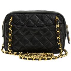Vintage Chanel 8" Black Quilted Leather Shoulder Pochette Bag