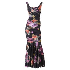 Valentino Painterly Floral Pattern Silk Crepe Dress