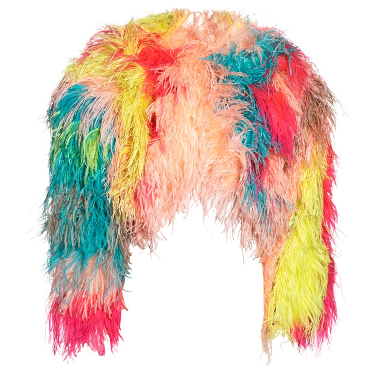 Dolce & Gabbana multicoloured ostrich feather-embellished bolero jacket, fw 2021 For Sale