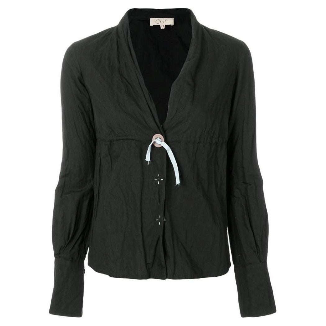 2000s Romeo Gigli Vintage black cotton V-neck blouse For Sale