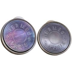 Vintage HERMES silver tone logo genuine shell earrings. Bijouterie Fantaisie