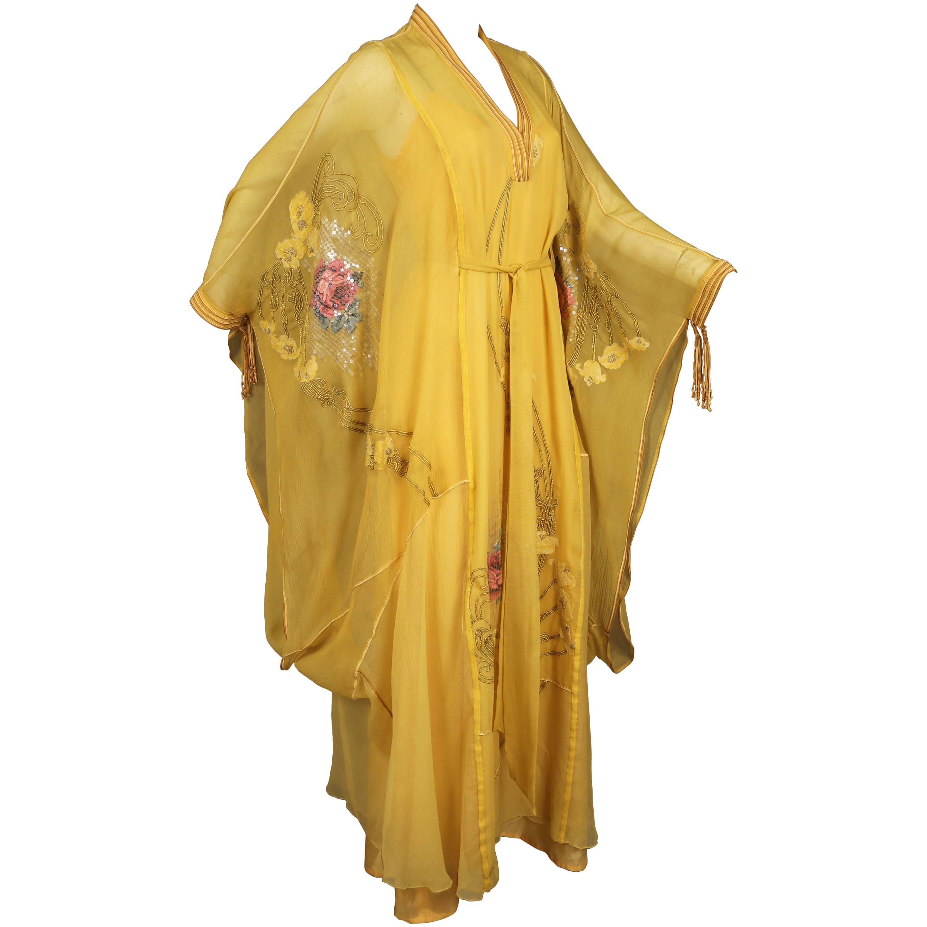 Spaghetti of London silk chiffon embroidered caftan, c. 1970s