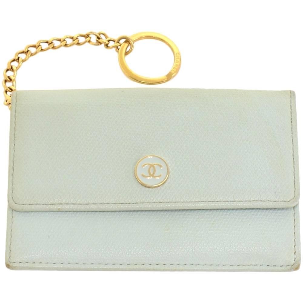 Chanel Cyan Caviar Leather Coco Button Coin / Card Case on Chain