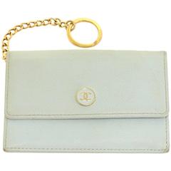 Retro Chanel Cyan Caviar Leather Coco Button Coin / Card Case on Chain