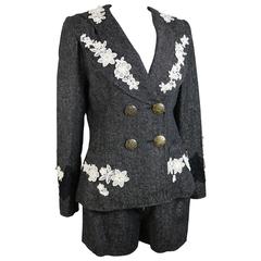 Christian Lacroix Grey Denim Metallic Double Breasted Jacket and Shorts Suit