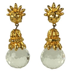 Early K.J.L. Hammered Gold and Crystal Earrings