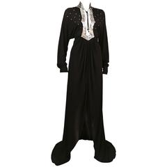Ossie Clark black jersey sequinned evening wrap dress with train, C. 1978 8