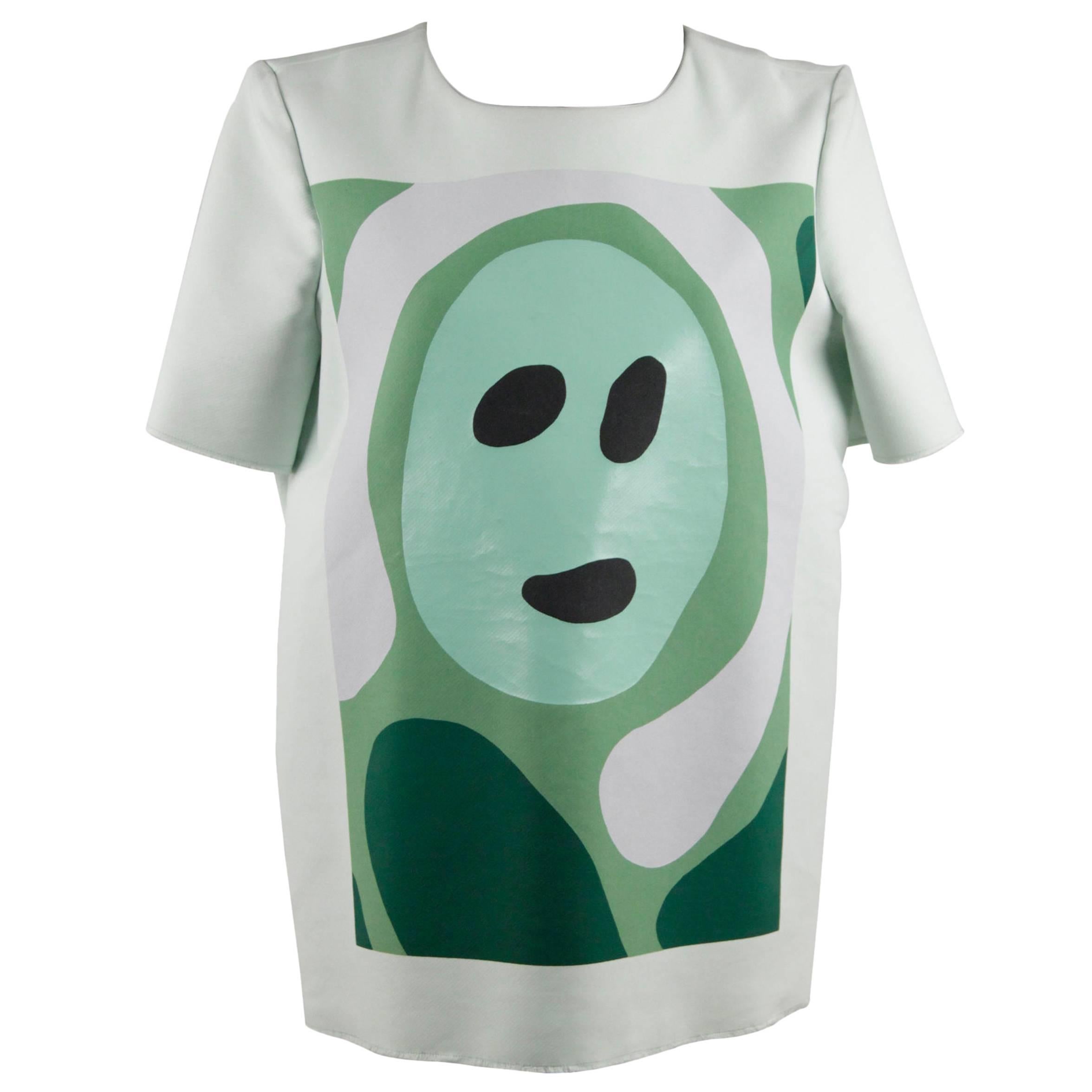 Marni Light Green Cotton Blend T Shirt Top Face Print Size 42