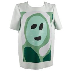 MARNI Light Green Cotton Blend T SHIRT Top w/ FACE Print SIZE 42 5