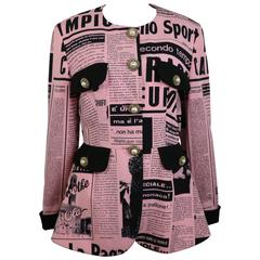 Moschino Couture Pink Wool Smiley Face Newsprint Jacket 5