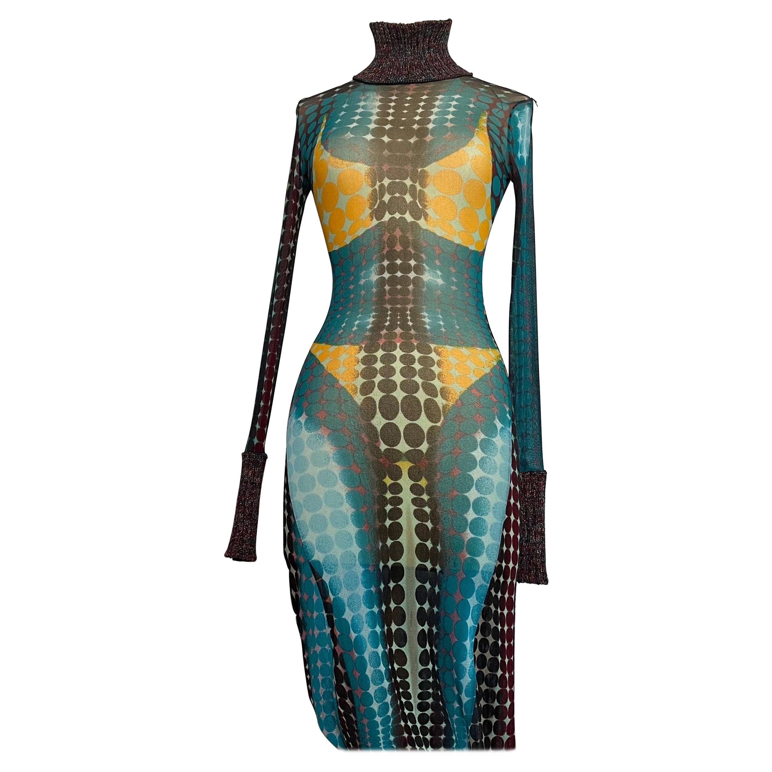 Jean Paul Gaultier Fall 1995 Runway Cyber Dots Mesh Dress For Sale