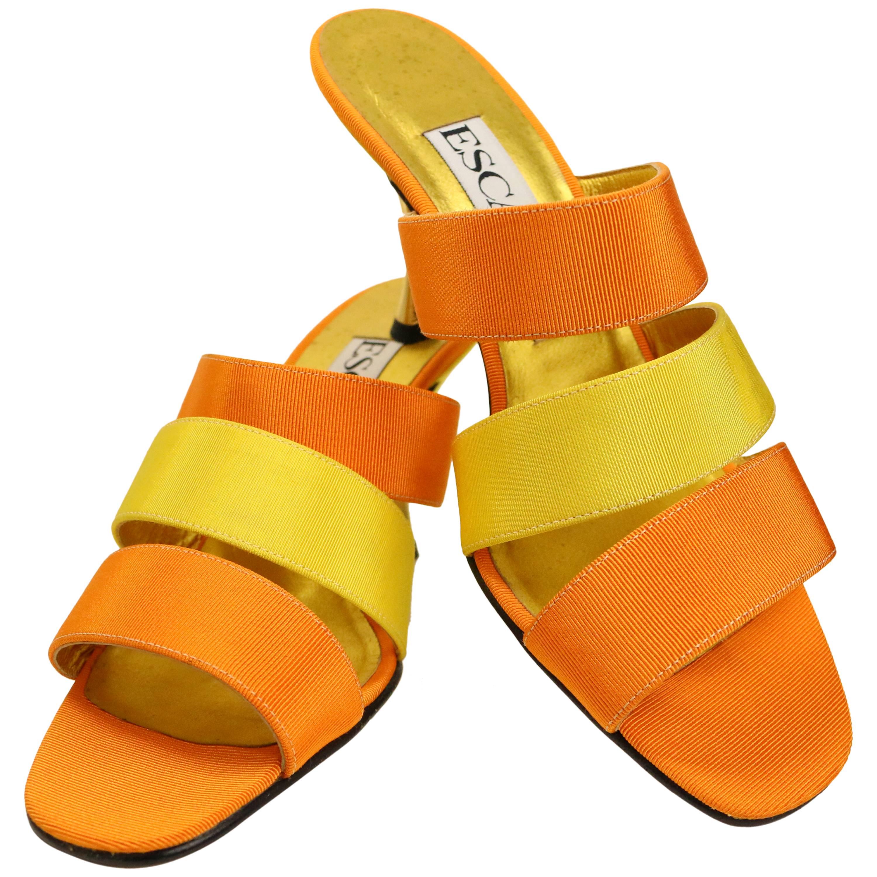 Escada Bi Tones Orange and Yellow Straps Sandals Heels 