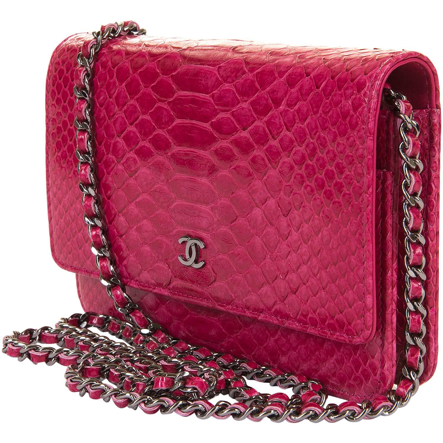 SO SO RARE Chanel 'Tres Chic' WOC Bag in Fushia Pink Python with SHW - Pristine 