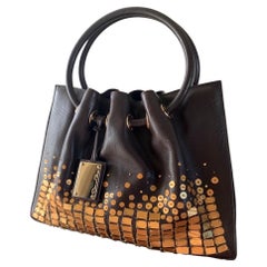 Oscar de la Renta Hand Beaded Brown Leather Handbag, Italy. NWOT