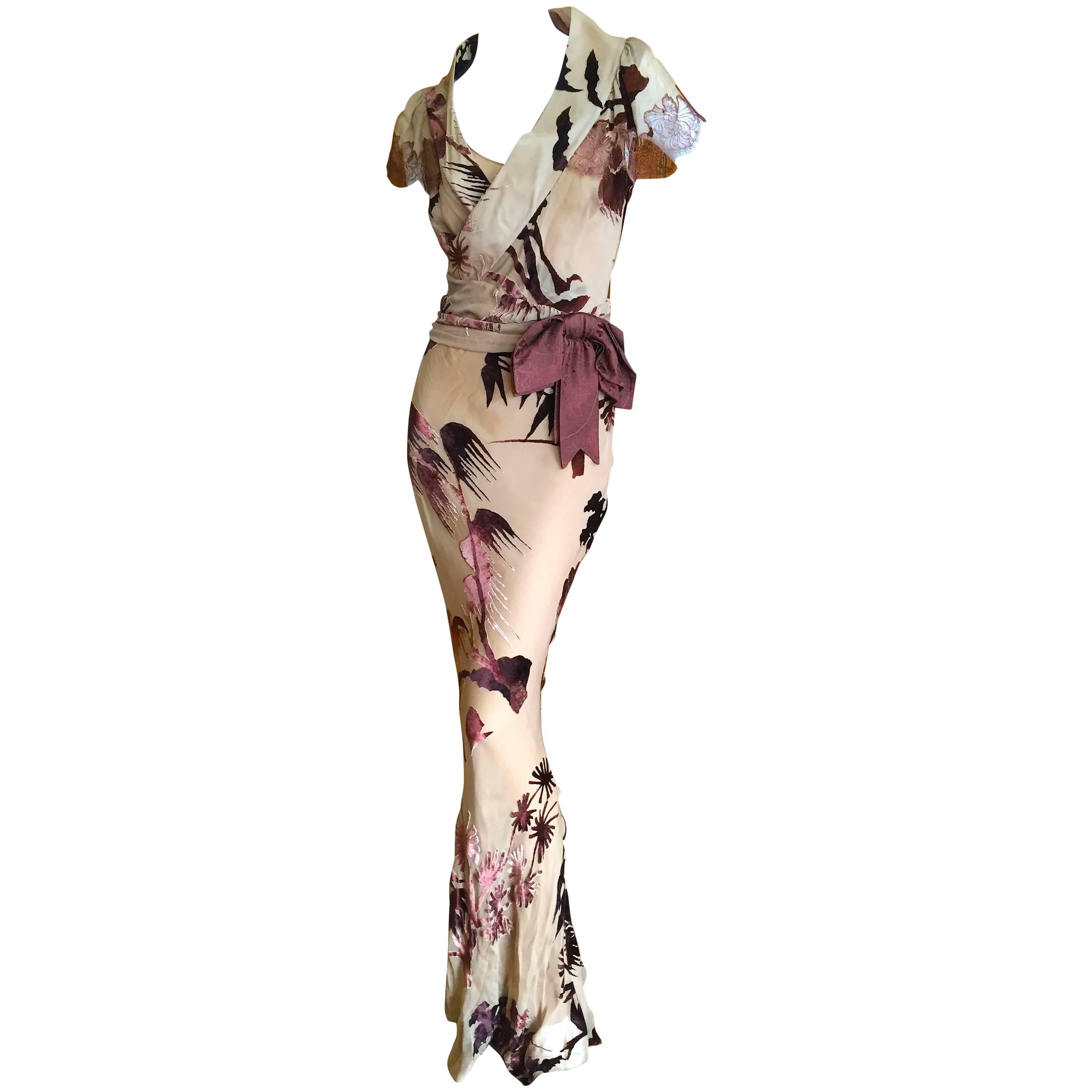 John Galliano Romantic 30's Style Devore Velvet Dress with Lace Capelet
