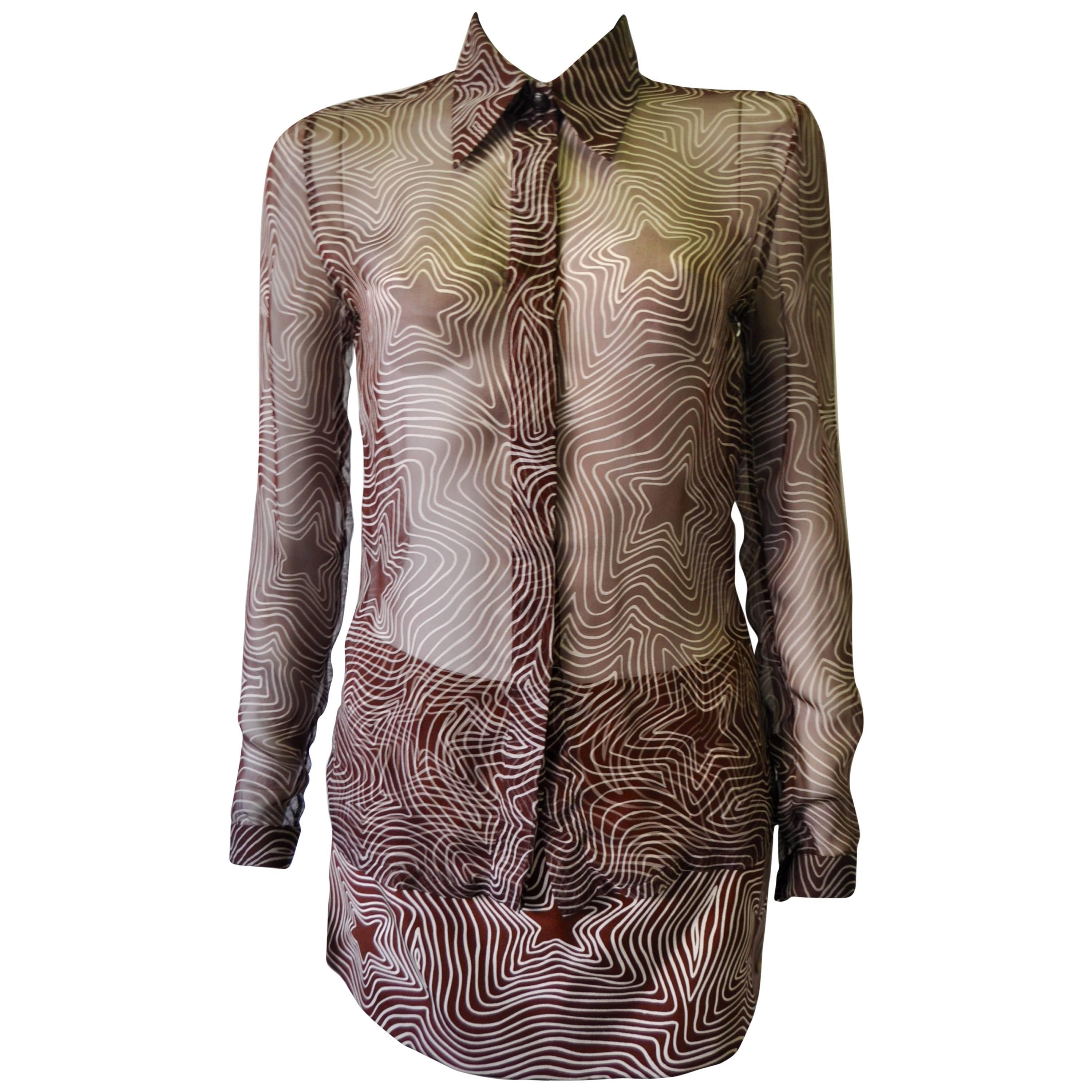 Exceptionally Rare Atelier Versace Sheer Silk Star Print Skirt Ensemble For Sale