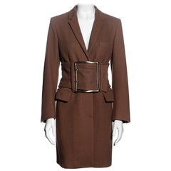 Vintage Martin Margiela brown wool coat with matching oversized belt, fw 1996