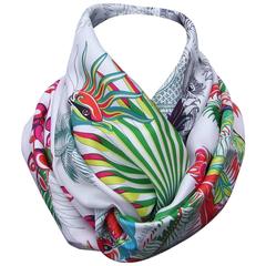 Hermès Foulard en Soie Mythiques Phoenix Coloriages Blanc 90 cm