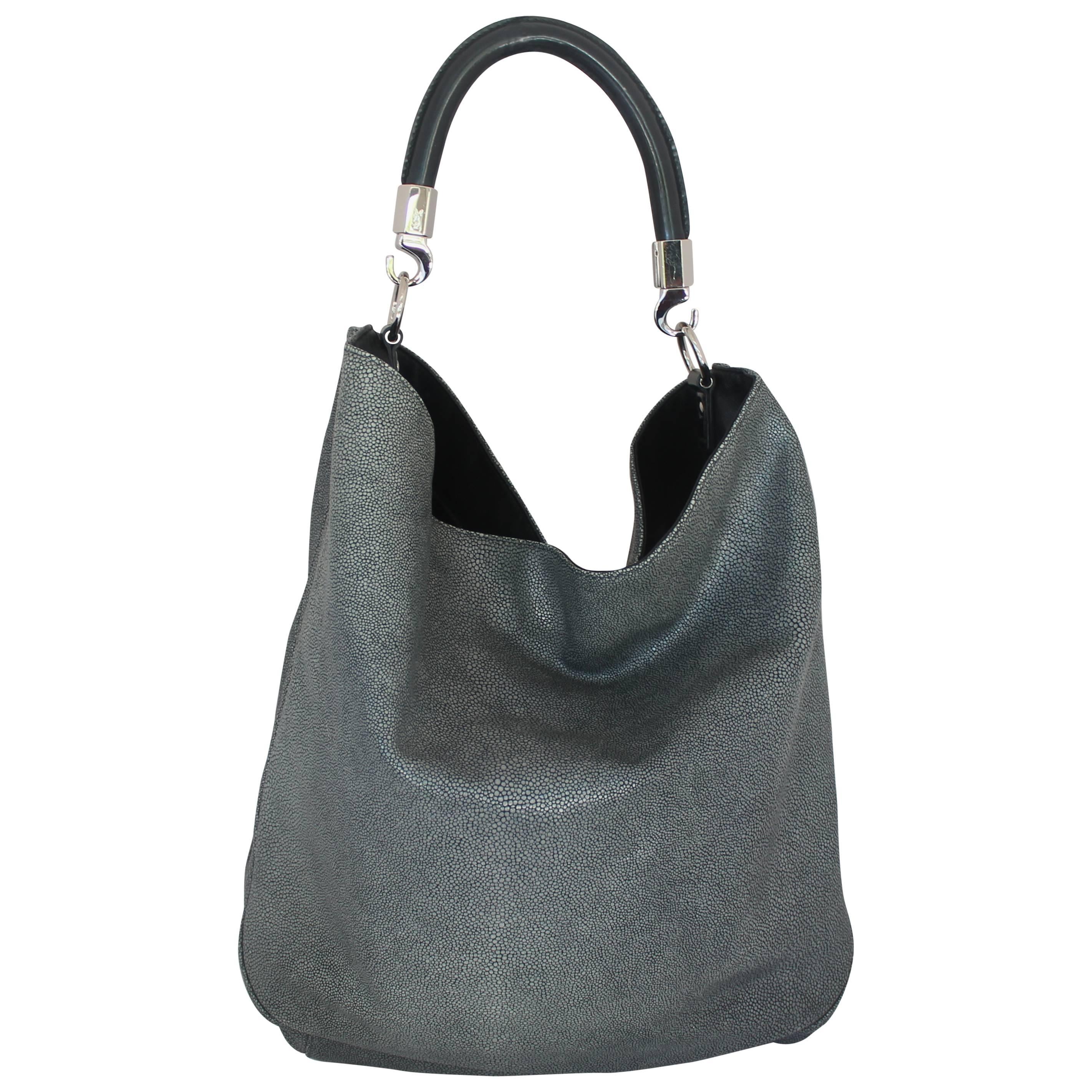 YSL Grey Stingray Embossed Leather Roady Shoulder Bag - SHW