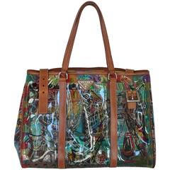 Vintage Prada Clear Multi Color Print Plastic Tote w/ leather trim/strap-SHW