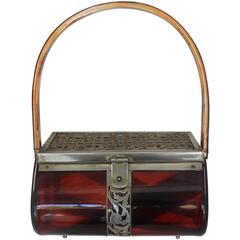 Tyrolean NY Vintage Brown Lucite Bag with Etched Filigree - circa 1950's 8