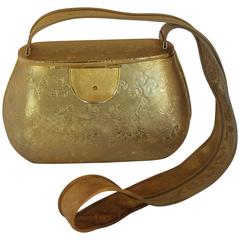 Retro Rosenfeld Gold Fully Etched Metal Shoulder Bag with Mesh Strap - circa 1960's 