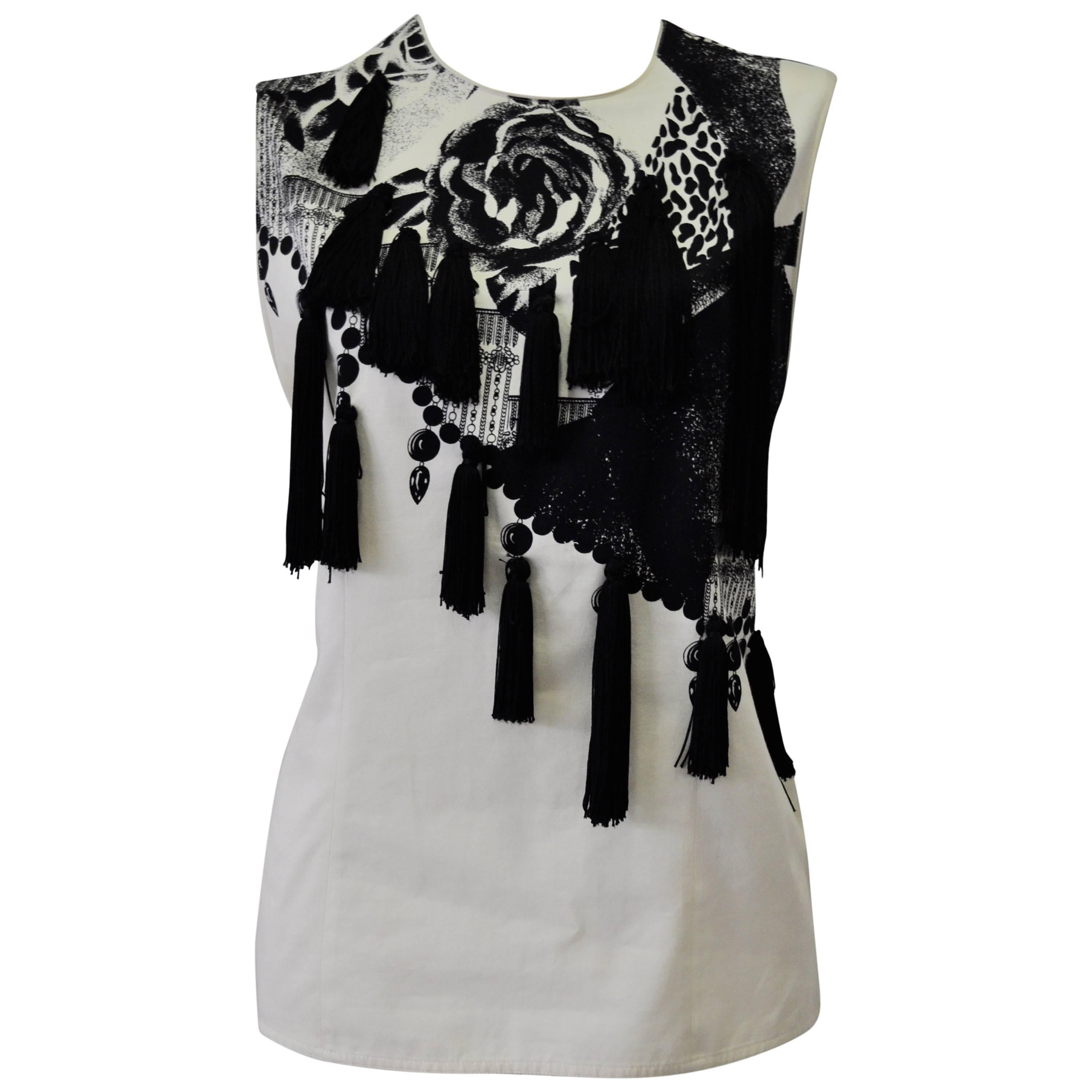 Gianni Versace Abstract Floral Leopard Print with Ornate Tassels Top For Sale