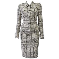 Rare and Exceptional Atelier Versace Dots and Stripes Print Silk Skirt Suit