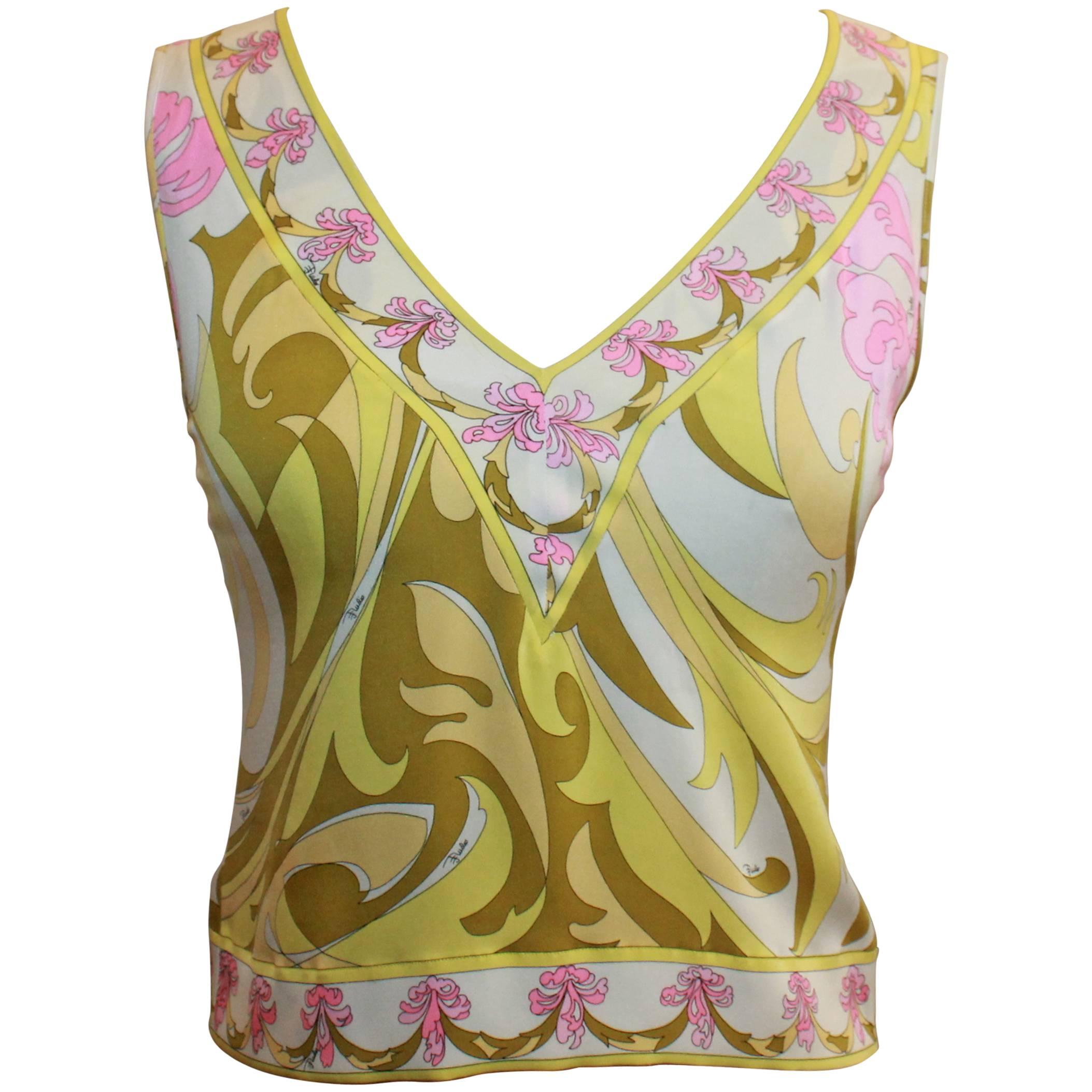 Emilio Pucci Yellow, Green & Pink Printed Sleeveless Top - 4 - 1980's 
