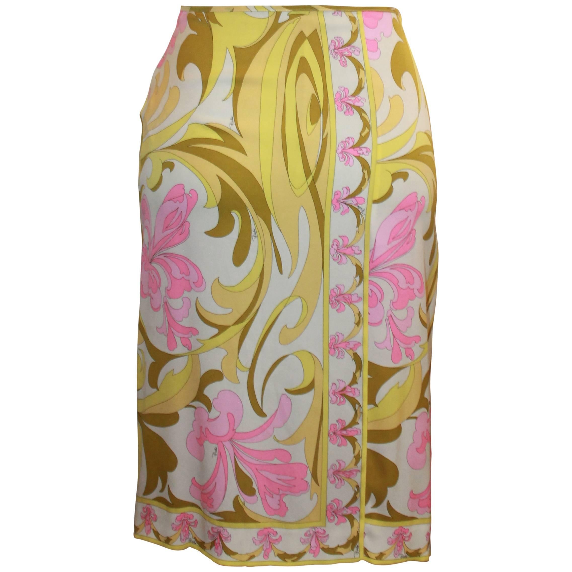 Emilio Pucci Yellow, Green & Pink Printed Skirt - 4 - 1980's