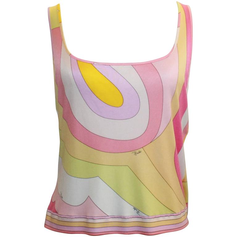 Emilio Pucci Pink and Orange Silk Jersey Sleeveless Striped Tank - 14 For  Sale at 1stDibs