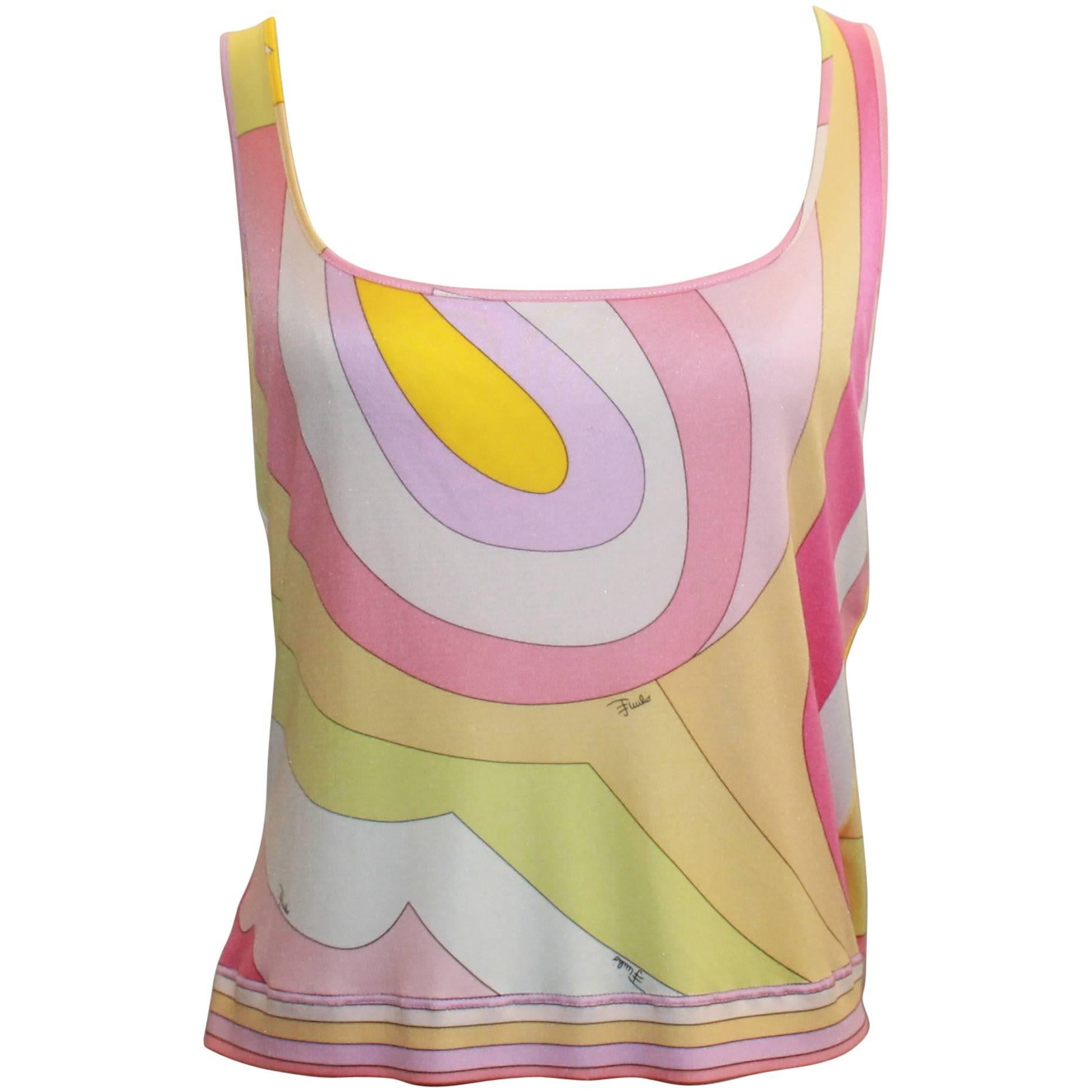 Emilio Pucci Pink & Orange Silk Jersey Sleeveless Striped Tank - 14