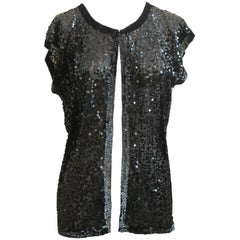 Zoran Black Sequin Short Sleeve Sweater - Medium