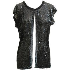 Zoran Black Sequin Short Sleeve Sweater - Medium 2