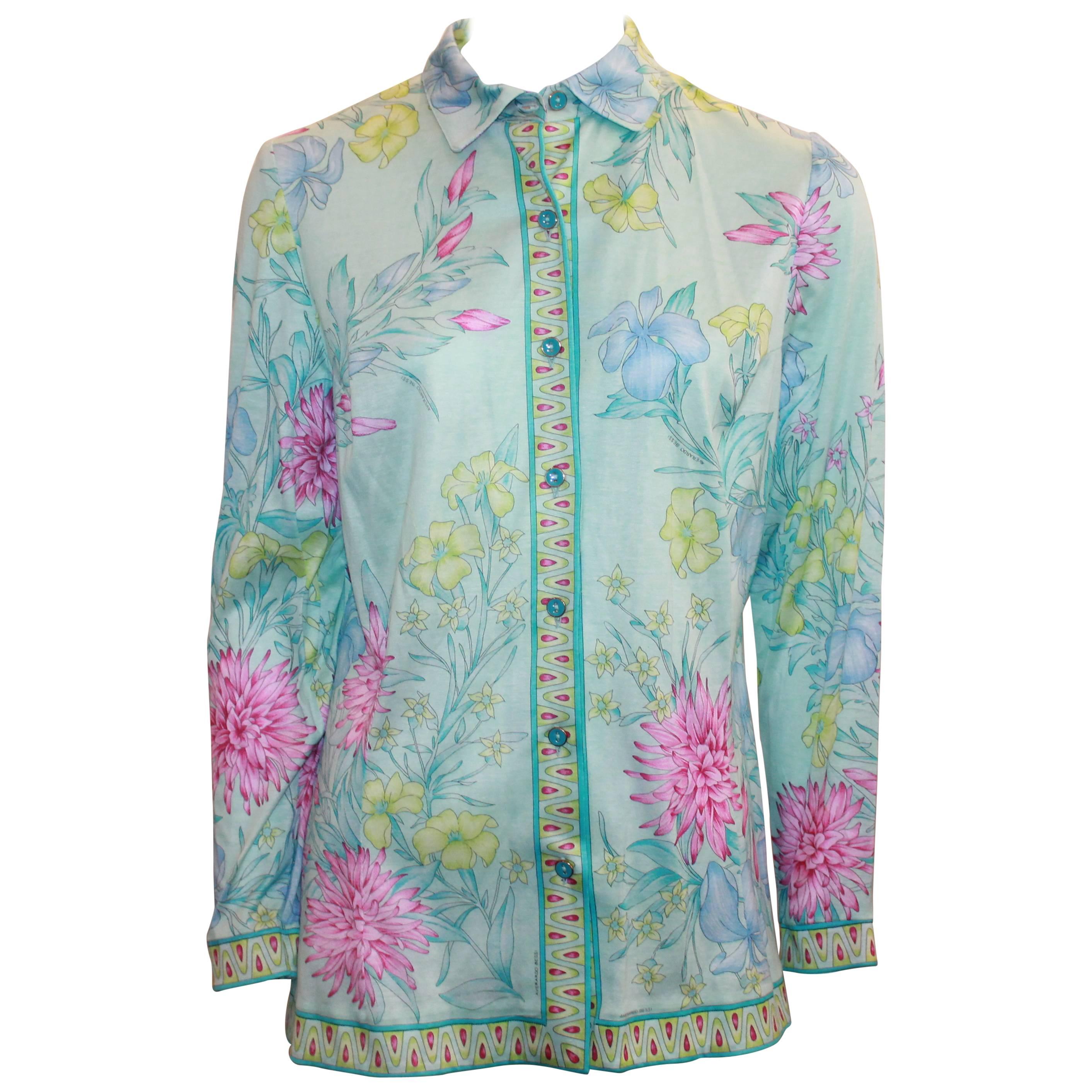 Averardo Bessi Aqua & Pastels Silk Cotton Shirt - 38
