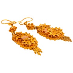 Paar antike holländische Ohrringe aus 14 Karat Gelb- und Roségold aus massivem Gold