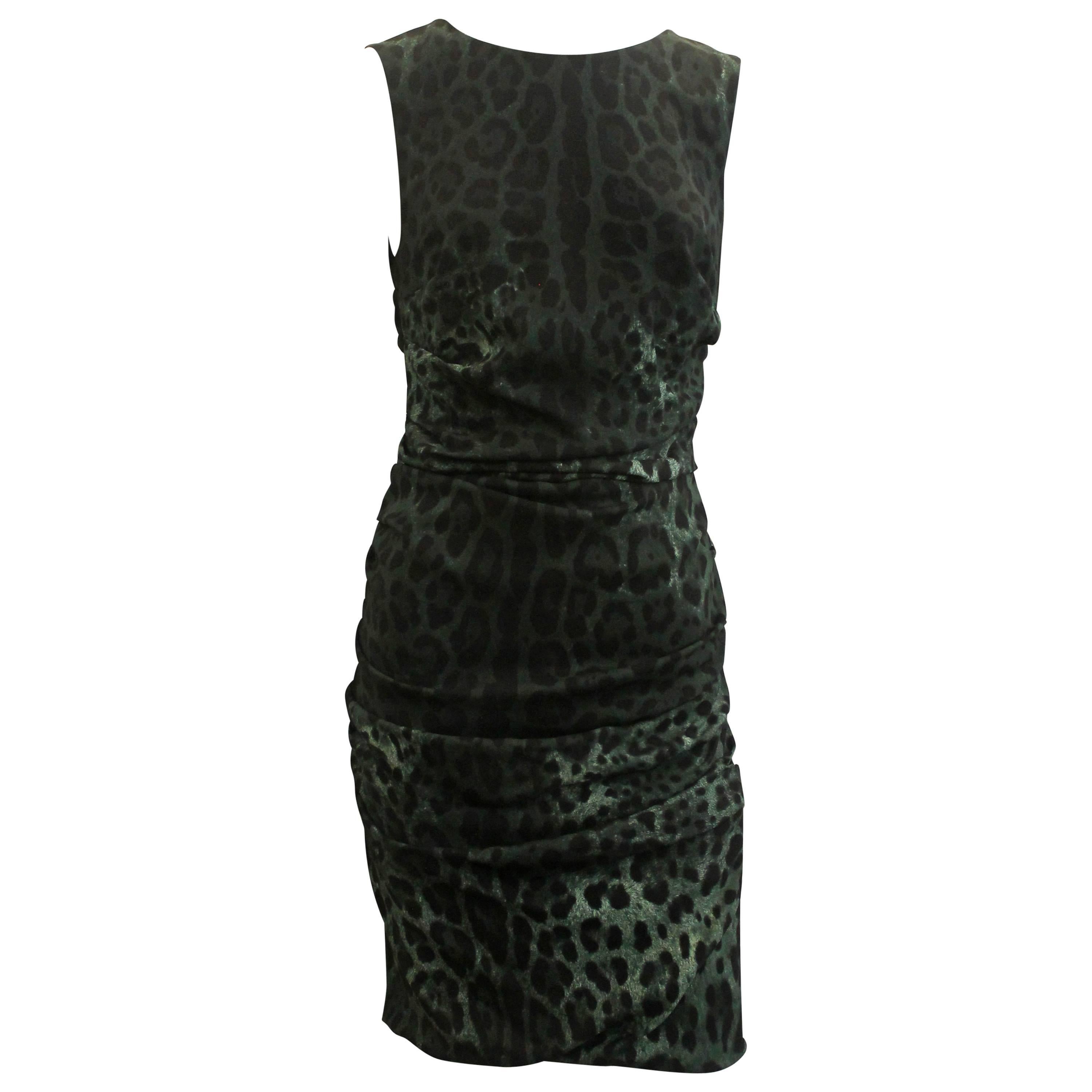Dolce & Gabbana Green & Black Silk Animal Print Dress - 42