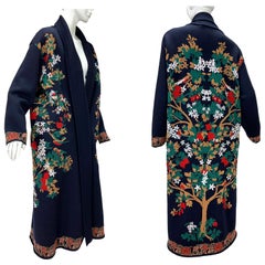 Oscar De La Renta $3590 *Tree of Life* Navy Blue Wool Long Cardigan Oversize