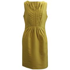 Valentino Yellow Wool & Silk Pleated Sleeveless Dress - 6