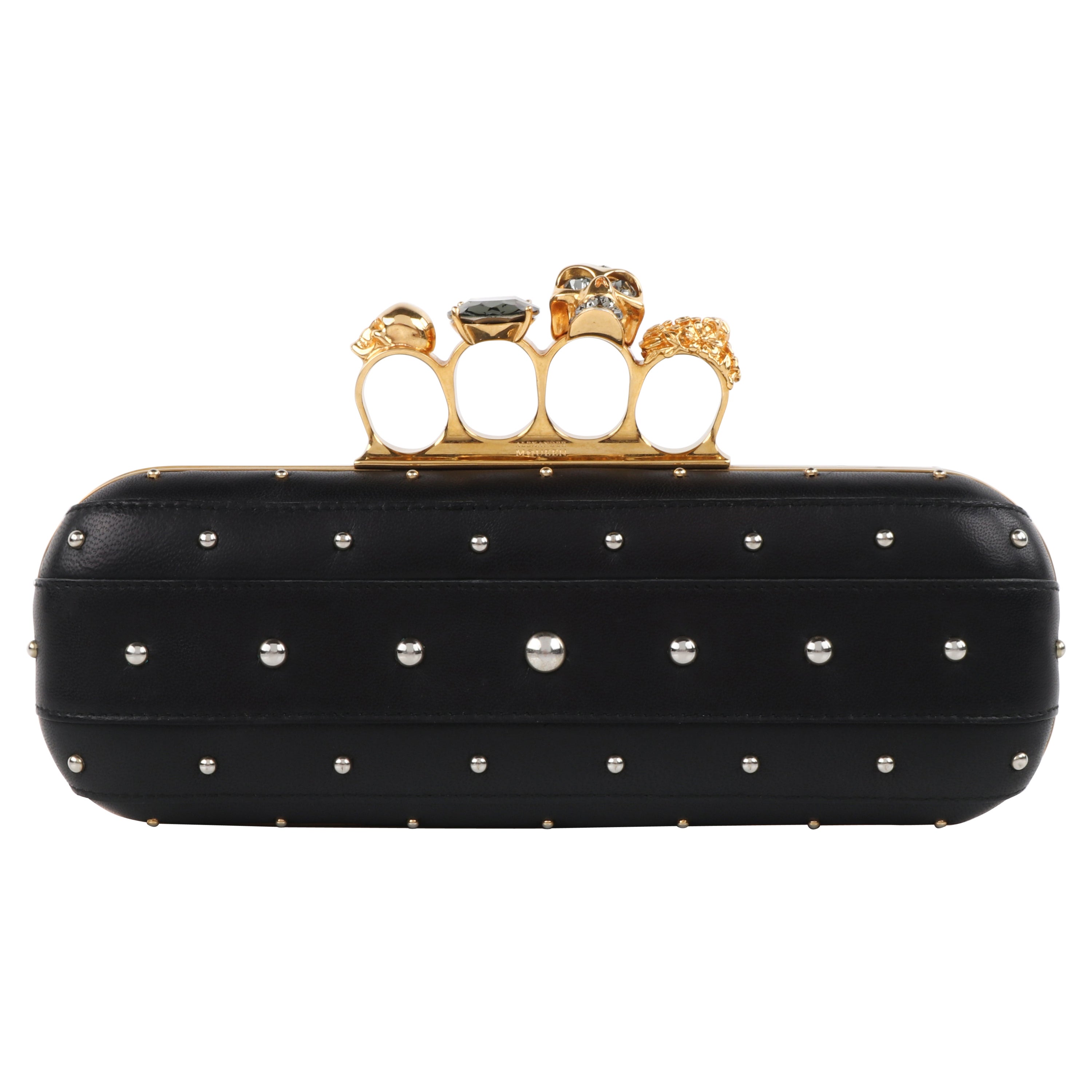 ALEXANDER McQUEEN F/W 2013 Black Gold Leather Studded Knuckle Ring Duster Clutch